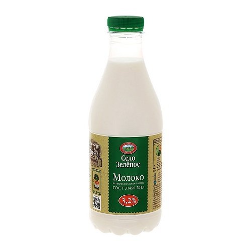 Молоко питьевое СЕЛО ЗЕЛЕНОЕ с м.д.ж. 3,2%, 0,906 л. ПЭТ 15689