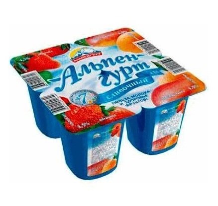 Йогурт "Альпенгурт" сливочный клубника-абрикос-манго с м.д.ж. 4,5% 100 г 20490
