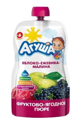 Пюре фруктовое "Агуша Я САМ" яблоко-ежевика-малина 90 г дой пак 20127