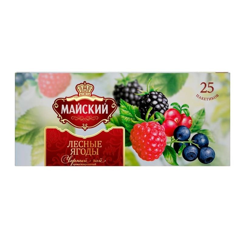 Чай МАЙСКИЙ черный байховый вкус лесные ягоды 50 г. (25 пакетиков)  13563