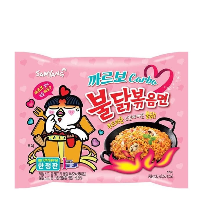 Корейская лапша Samyang Hot Chicken Flavor Ramen Carbonara со вкусом острой карбонары.