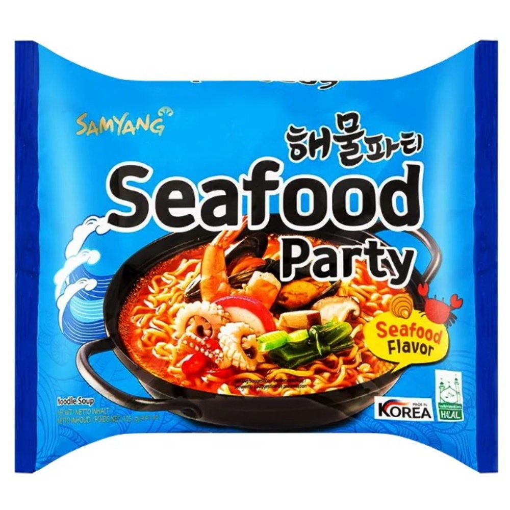 Корейская лапша Samyang Seafood Party Ramen со вкусом морепродуктов.