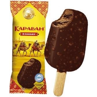 Мороженое КАРАВАН пломбир шоколадный в глазури с вафельной крошкой 12% 70 г 1197