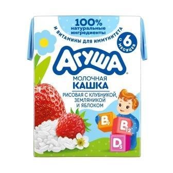 Каша АГУША молочная рисовая с клубникой, земляникой и яблоком мдж 2,7% 200 мл 22376