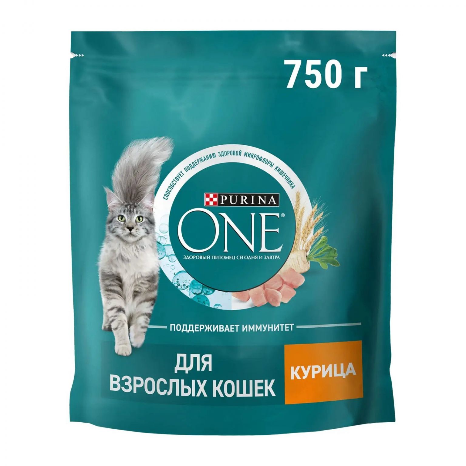 Сухой корм для взрослых кошек Purina One с курицей и цельными злаками 750г