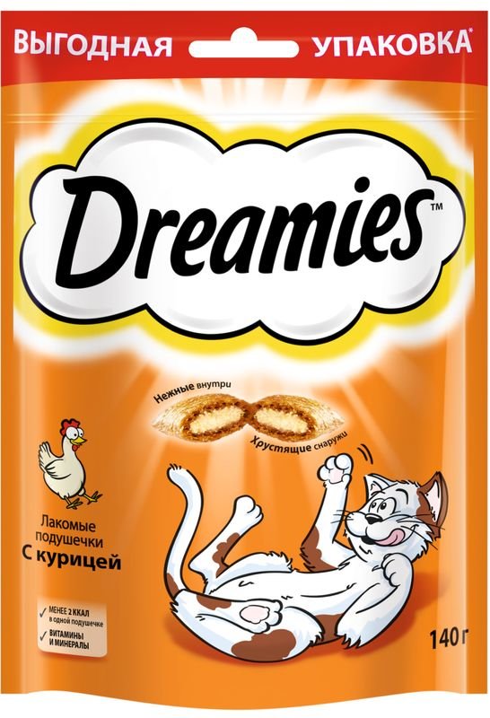 Лакомство для кошек Dreamies Подушечки с курицей 140г