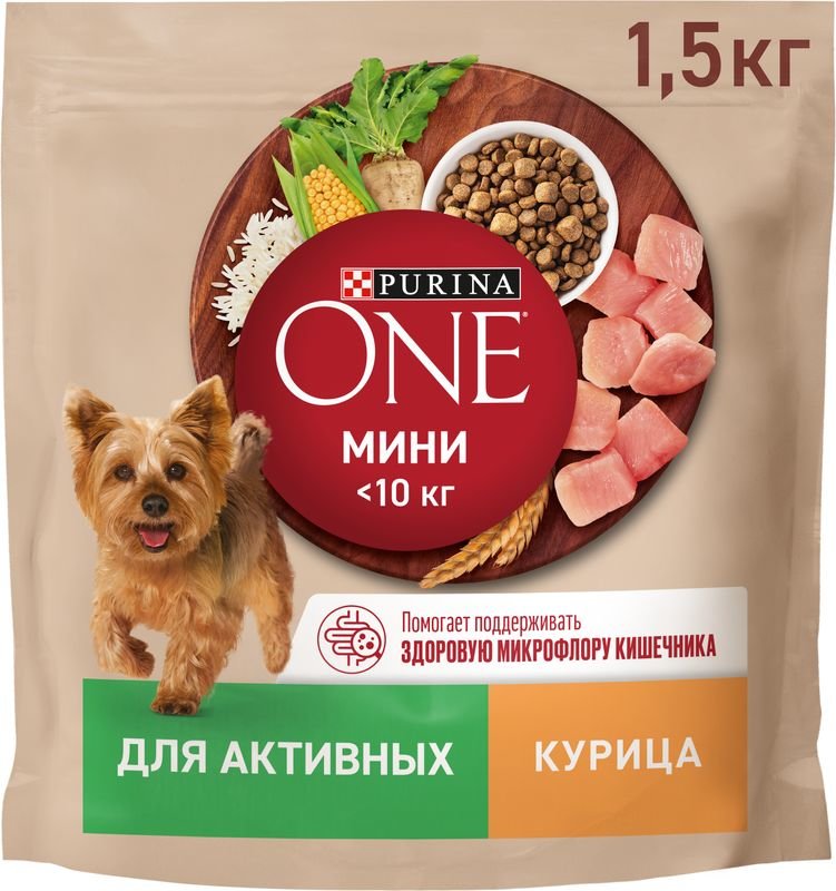 Сухой корм для собак Purina One Mini при активном образе жизни с курицей и рисом 1.5кг