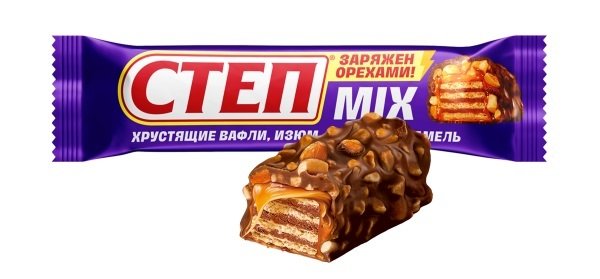 Батончик СТЕП MIX арахис, карамель, изюм, вафли 40 гр 14568