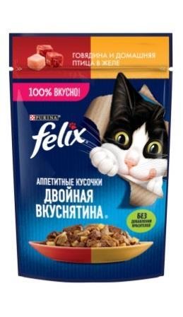 Корм для кошек ФЕЛИКС Двойная вкуснятина с говядиной и птицей в желе 75 г. м/уп  10233