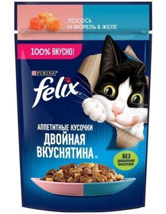 Корм для кошек ФЕЛИКС Двойная вкуснятина с лососем и форелью в желе 75 г. м/уп  6755