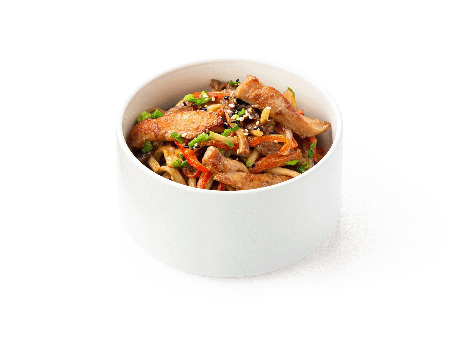 Удон с курицей в сливочном соусе