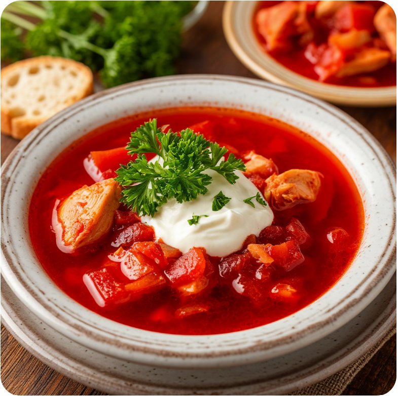 Борщ с курицей и сметаной