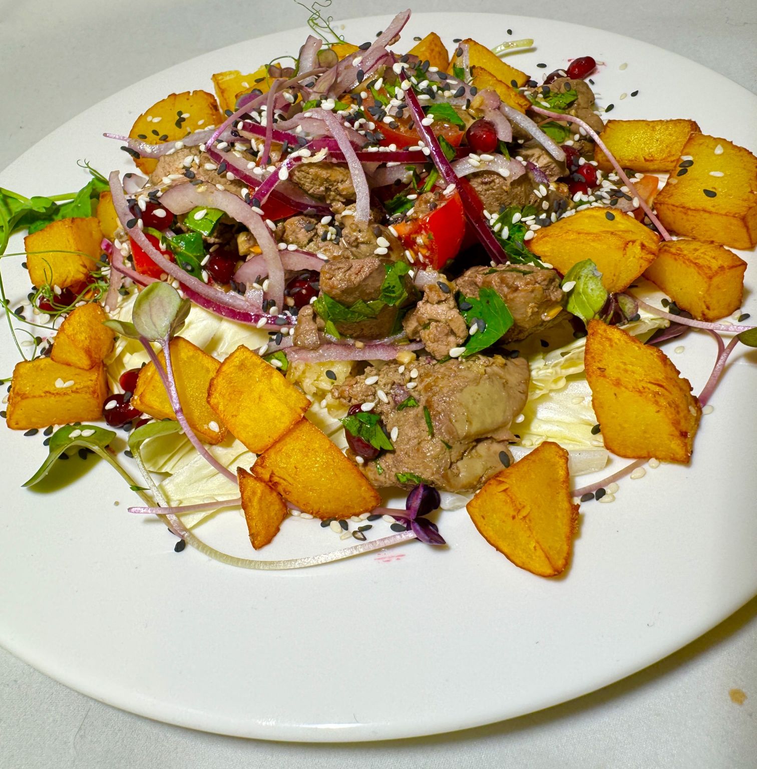 Куринная печень с картофелем